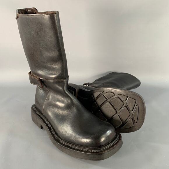 PRADA Size 7 Brown Leather Hook Loop Engineer Boots - Picture 5 of 8